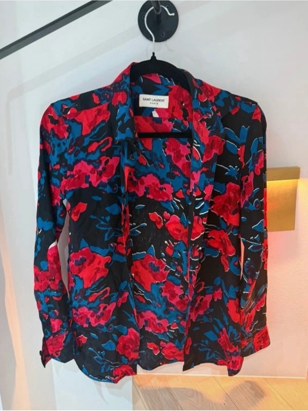 Saint Laurent Black Red & Blue Floral Silk Shirt
